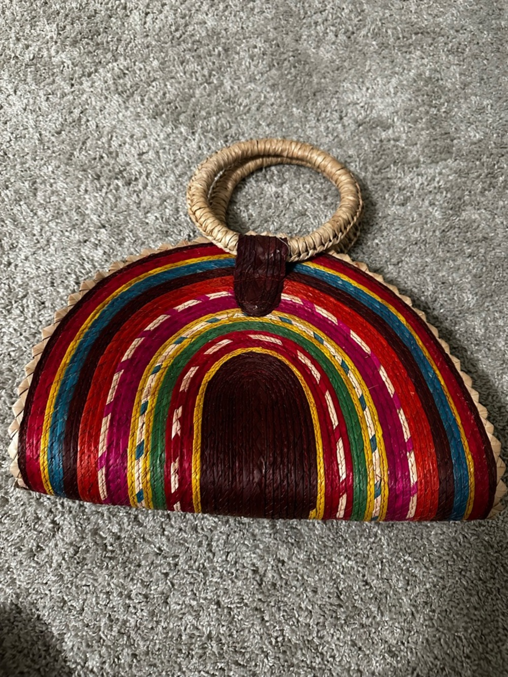 Handwoven Multicolor Straw Circle-Handle Women’s Bag
